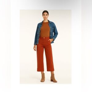 Roller Rabbit Elle Twill Straight Leg High Rise Crop Poplin Pants in Terra Cotta